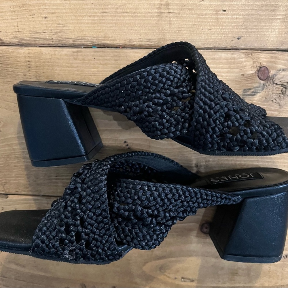 Jones New York Black Woven Block Heel Mules
